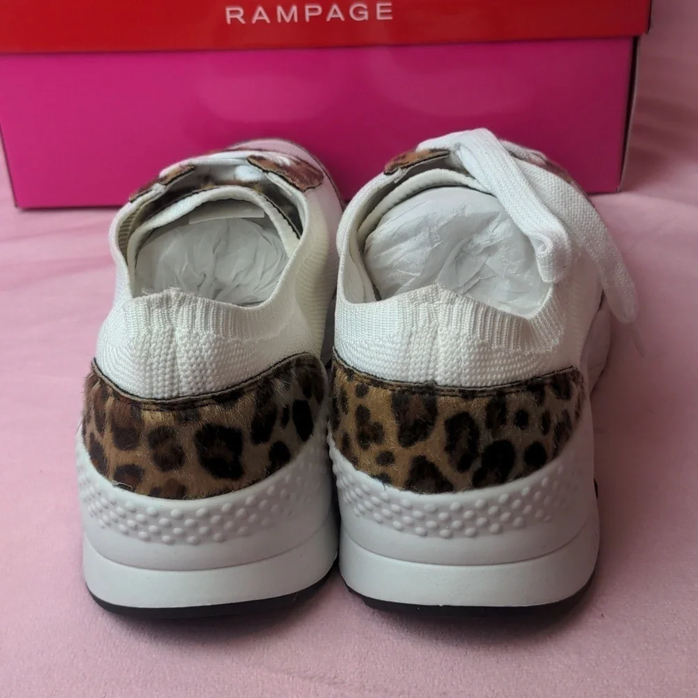 Rampage Raine Knit and Calf Hair White and Leopard Print Sneakers